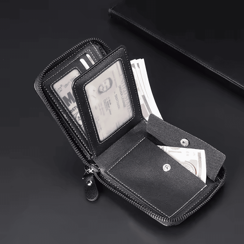 Carteira de Couro com Zíper e Porta-Cartões [Proteção RFID]